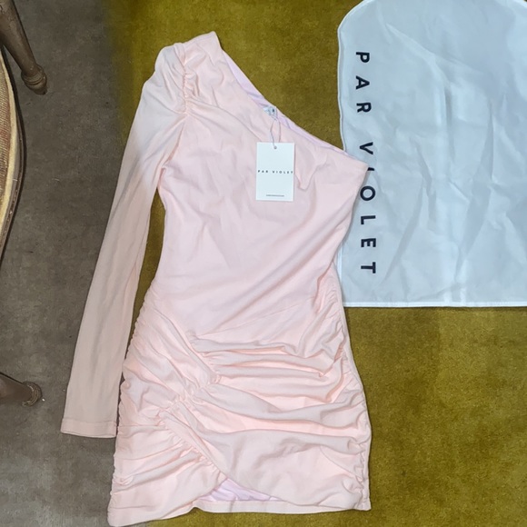 NWT Par Violet Moonlight Drive Dresslight pink one shoulder dress - Picture 4 of 4